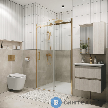 картинка Дверь в нишу Grossman Classic 100.K33.04.160.32.00 (160х195) золото сатин, стекло прозрачное, раздвижная