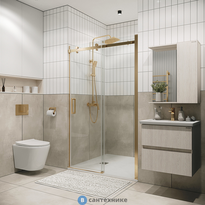 Дверь в нишу Grossman Classic 100.K33.04.160.32.00 (160х195) золото сатин, стекло прозрачное, раздвижная