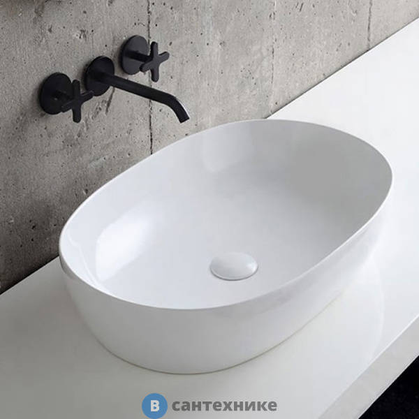 Раковина AZZURRA ELEGANCE CIRCLE накладная 60х40х14 см без отв. под смеситель, без перелива. белый (ELLA060400C0BI/(ECI60 bi*0))