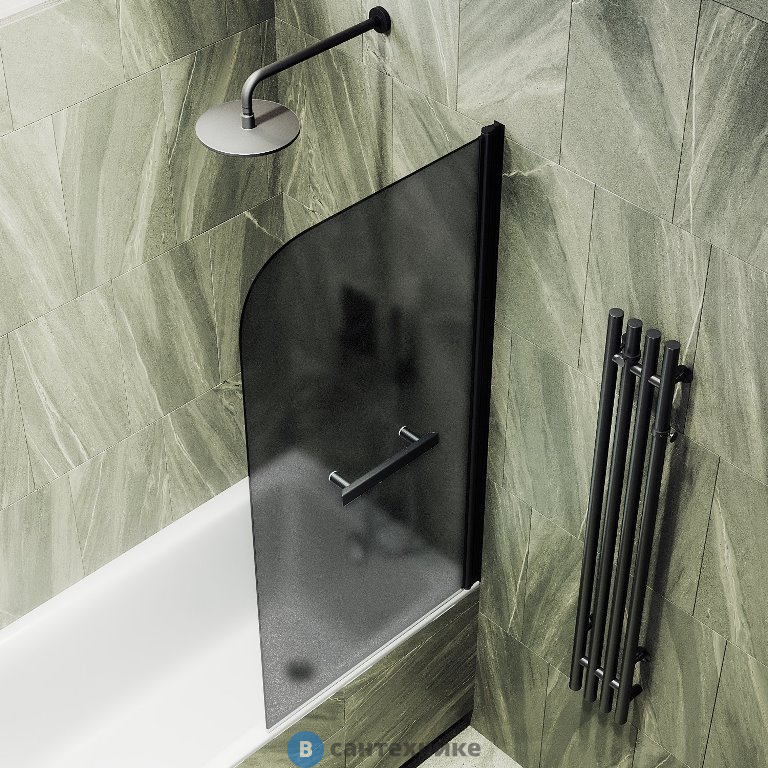 Шторка для ванны поворотная на монопетле MaybahGlass 1400*600 Стекло 6 мм Графит матовый +Полотенцесушитель (MGV-780-6)