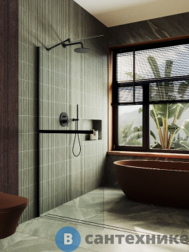 картинка Душевая перегородка в профиле MaybahGlass 1950*690 Стекло 8 мм Бесцветное +Полотенцесушитель (MGD-720-6ш)