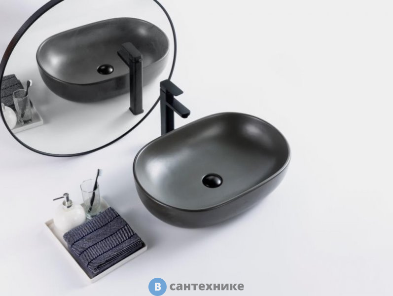 Раковина BelBagno BB1084-H311 накладная керамическая, овальная, серая матовая 600x420x140