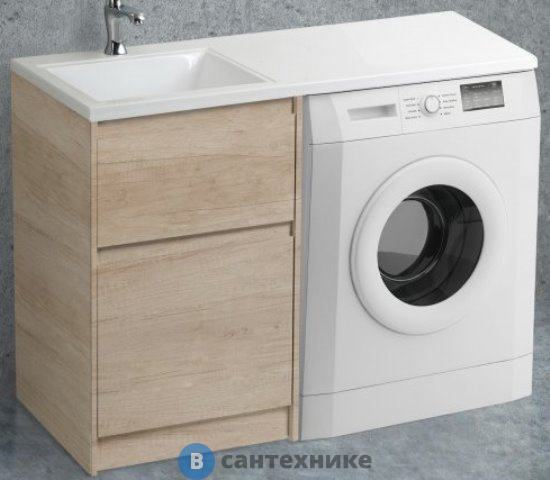 Тумба под раковину BelBagno 120 см KRAFT-LVD-580/1200-2C-PIA-RNN напольная с двумя выкатными ящиками для установки рядом со стиральной машинкой, Rovere Nebrasca Nature
