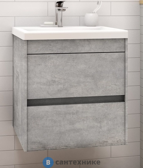 Тумба под раковину Art & MAX FAMILY Family-500-2C-SO-CV подвесная с двумя выкатными ящиками, Cemento Veneto, 500x350x550