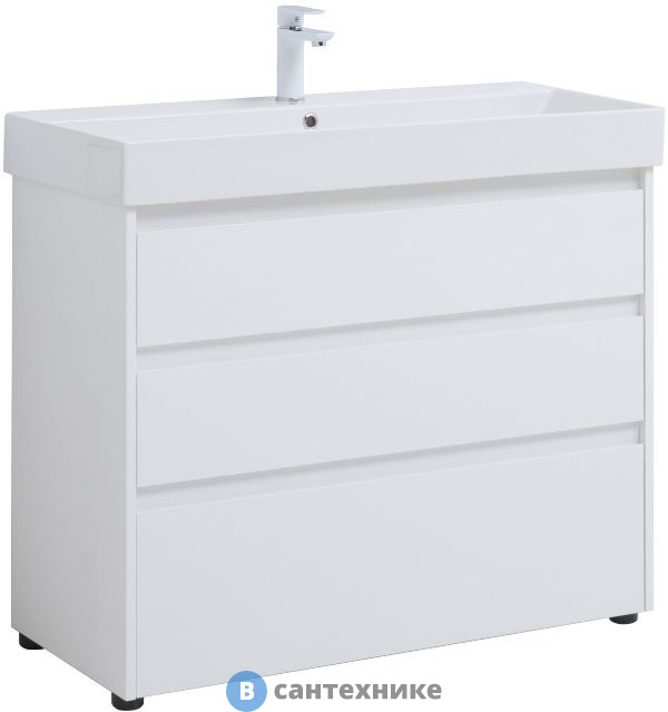 Тумба под раковину Aquanet Nova Lite 100 (SLIM SYNERGY) 3 ящ. бел. глянец (302478)