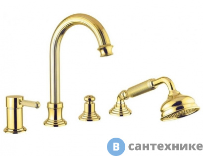 картинка Смеситель Cezares OLIMP-BVDM-03/24-L на борт ванны с выдвижным душем и переключателем, золото