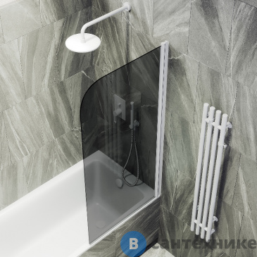картинка Шторка для ванны поворотная на монопетле MaybahGlass 1400*700 Стекло 6 мм Графит (MGV-618-1)