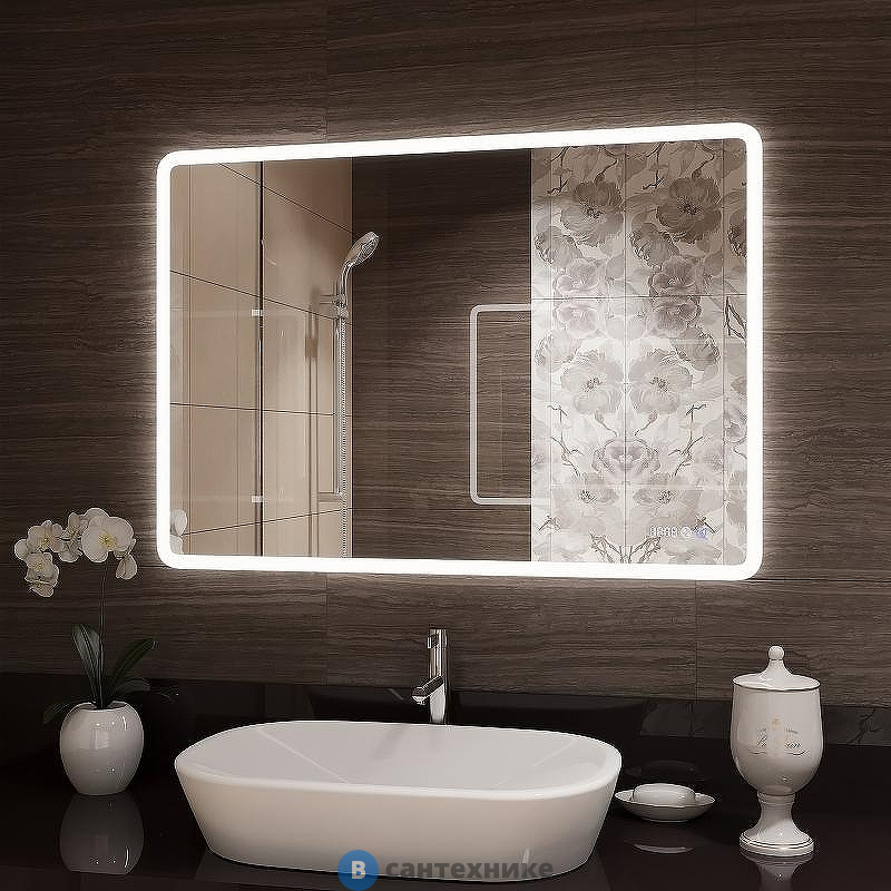 Зеркало Континент Demure Led 1000х700 с часами, подогревом (ЗЛП601)