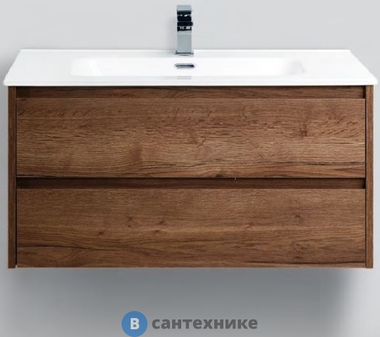 Тумба под раковину BelBagno 101 см KRAFT-1000-2C-SO-RT подвесная с двумя выкатными ящиками, Rovere Tabacco