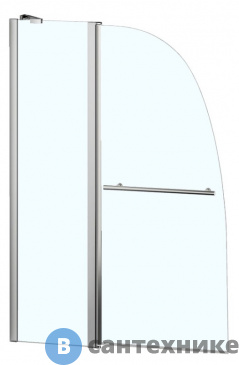 картинка Шторка на ванну AZARIO BOSTON 142TB (70+30)*140 с поручнем хром, 6 мм прозрачное стекло (AZ-142TB)