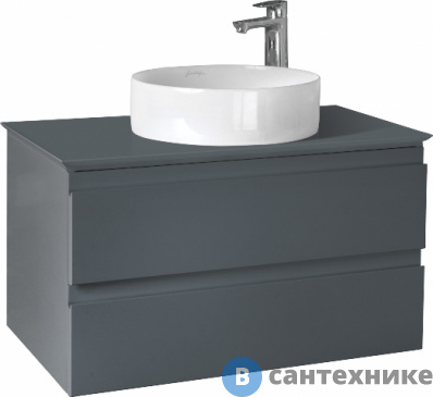 картинка Тумба под раковину Jacob Delafon EB2083-J54 Madeleine со столешницей и с подсветкой для накладной раковины, 80 см, 2 ящика, серый матовый лак
