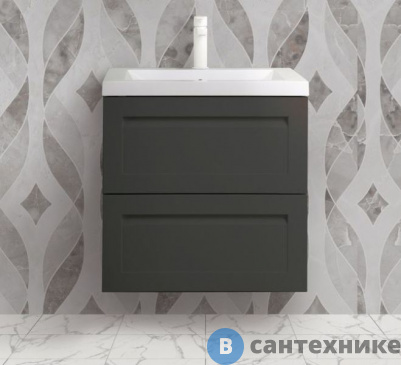 картинка Тумба под раковину Art & MAX PLATINO AM-Platino-600-2C-SO-GM-Cer подвесная с двумя выкатными ящиками, серый матовый