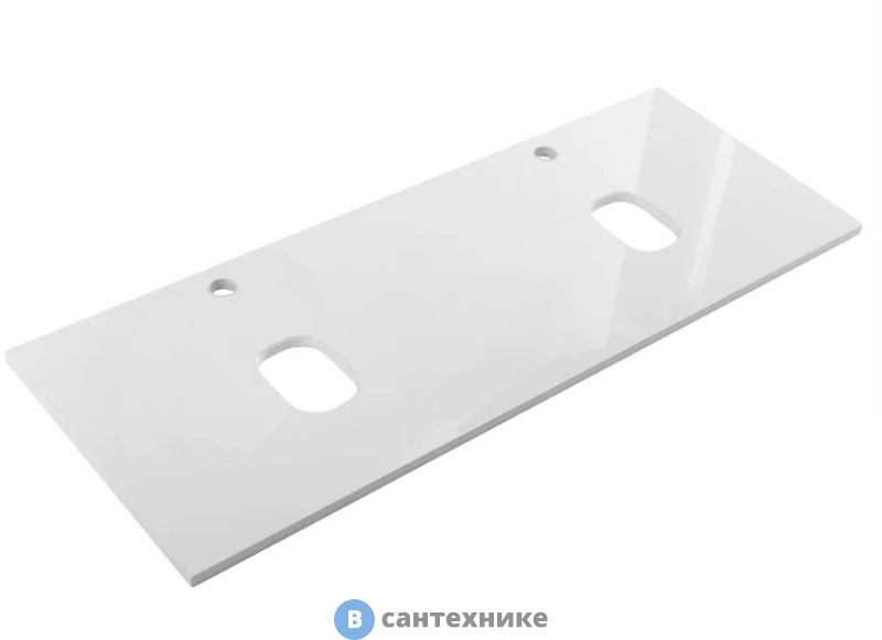 Столешница BelBagno EK-140-2-BL из МДФ с двумя отверстиями под раковину и с двумя отверстиями под смеситель, 1404x462x19 Bianco Lucido