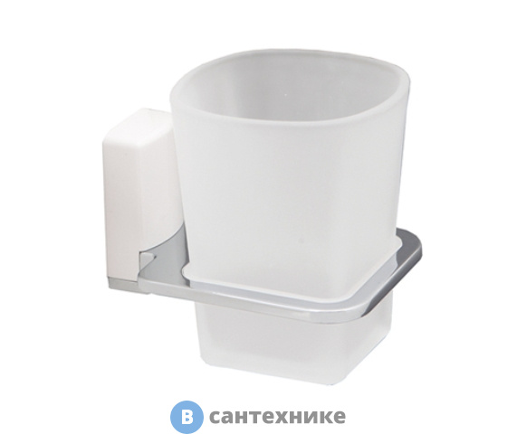 Стакан для зубных щеток WasserKRAFT Leine K-5028 White стеклянный металл, хромоникелевое покрытие, матовое стекло