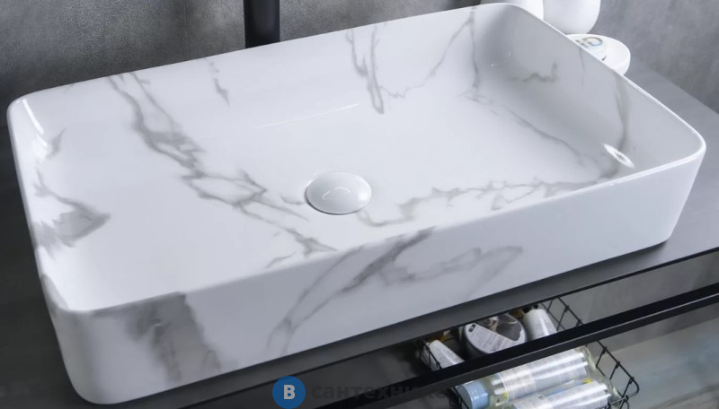 Раковина накладная GID-ceramic Mnc396C под камень глянцевый (600х340х110)