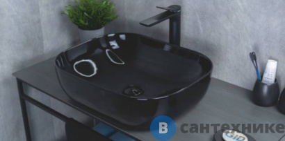 картинка Раковина GID-ceramic BL1302 накладная, чёрный глянцевый (500х400х140)