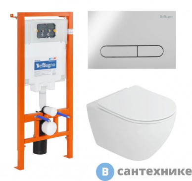 картинка Комплект BelBagno 4 в 1 CZR-6601-TH-TOR/CZR2316SC/BB002-80/BB005-PR-CHROME (унитаз подвесной Cezares STYLUS-TOR CZR-6601-TH-TOR с сид-ем CZR-2316-SC + система инст. для унит-в BB002-80 с кн.смыва BB005-PR-CHROME)