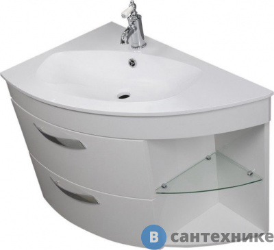 картинка Тумба под раковину De Aqua Трио 89 Люкс L бел. + свет. (Grass) (197201)