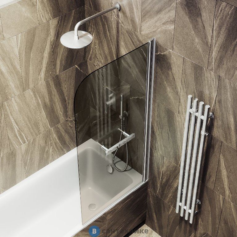 Шторка для ванны поворотная на монопетле MaybahGlass 1400*600 Стекло 6 мм Бронза +Полотенцесушитель (MGV-777-5)