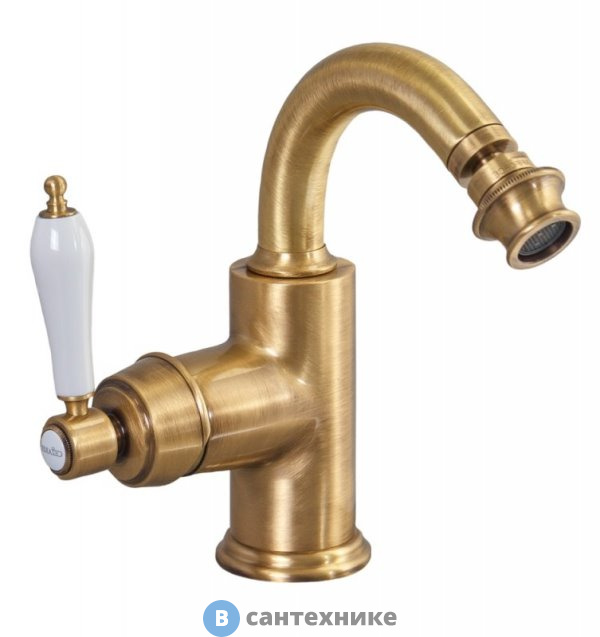 Смеситель Cezares APHRODITE-BS2-02-Bi для биде с донным клапаном, бронза, ручки белые