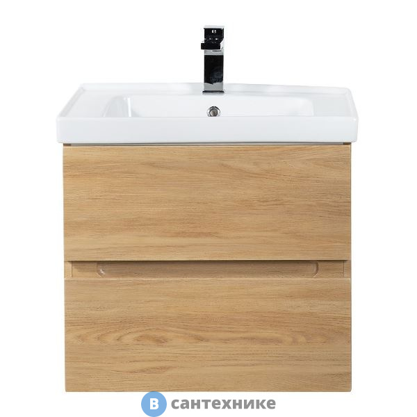 Тумба под раковину Art & MAX TECHNO AM-Techno-600-2C-SO-LW674 подвесная с двумя выкатными ящиками, дуб мадейра янтарь