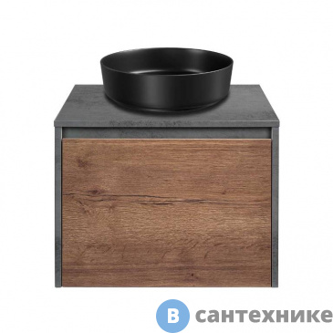 картинка Тумба под накладную раковину Vincea Mesa 600 подвесная, 1 выкатной/1 скрытый ящик soft close, T.Oak + Beton (VMC-2MS600TB)