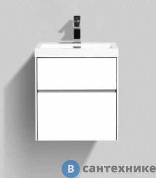 картинка Тумба под раковину BelBagno PIETRA MINI MINI-500AS-2C-SO-BL подвесная с двумя выкатными ассиметричными ящиками, Bianco Lucido, 494х395х400 мм