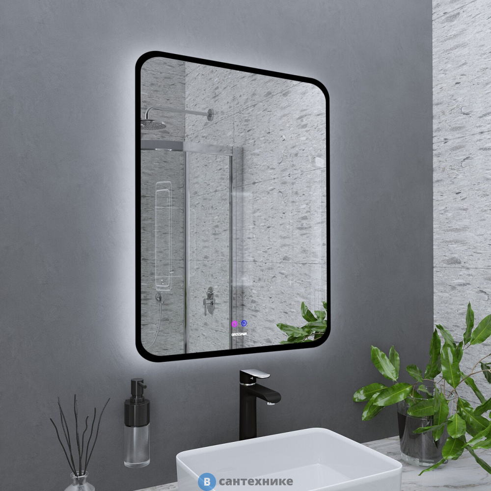 Зеркало Grossman ELEGANS-норма BLACK (700*800*45) LED с сенсорным выключателем и подогревом (1770802)