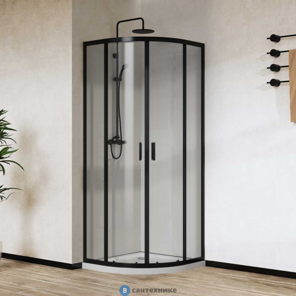 Душевой уголок Vincea City VSQ-5CT900CLB, 900*900, черный матовый, стекло прозрачное 