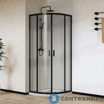 картинка Душевой уголок Vincea City VSQ-5CT900CLB, 900*900, черный матовый, стекло прозрачное 