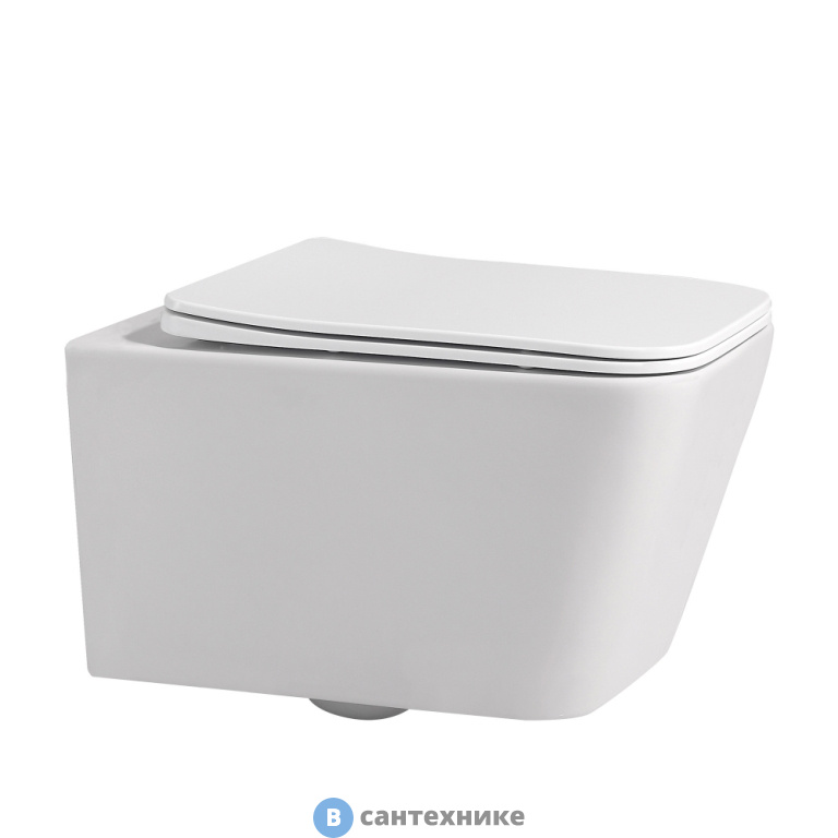 Унитаз подвесной ABBER Rechteck AC1201MW белый матовый, безободковый, сиденье дюропласт микролифт