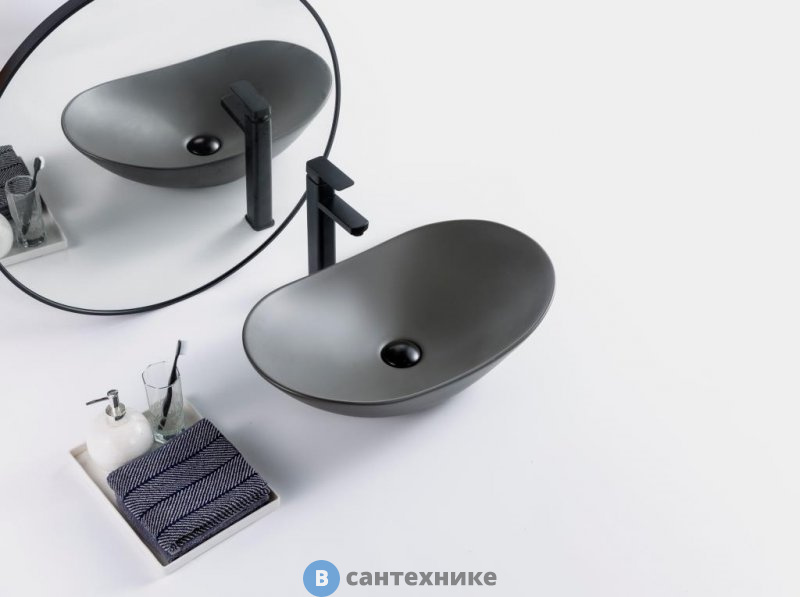Раковина BelBagno BB1404-H311 накладная керамическая, серая матовая 605x370x150