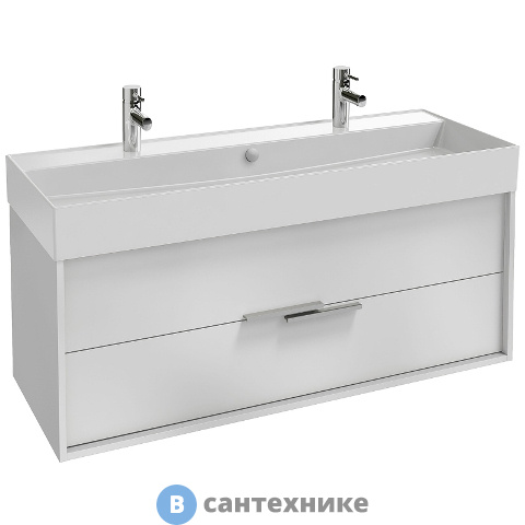 Тумба под раковину Jacob Delafon VIVIENNE EB1509-N18-N18 с 2 ящиками с хромированными ручками, 120 см, корпус белый меламин, фасад белый меламин
