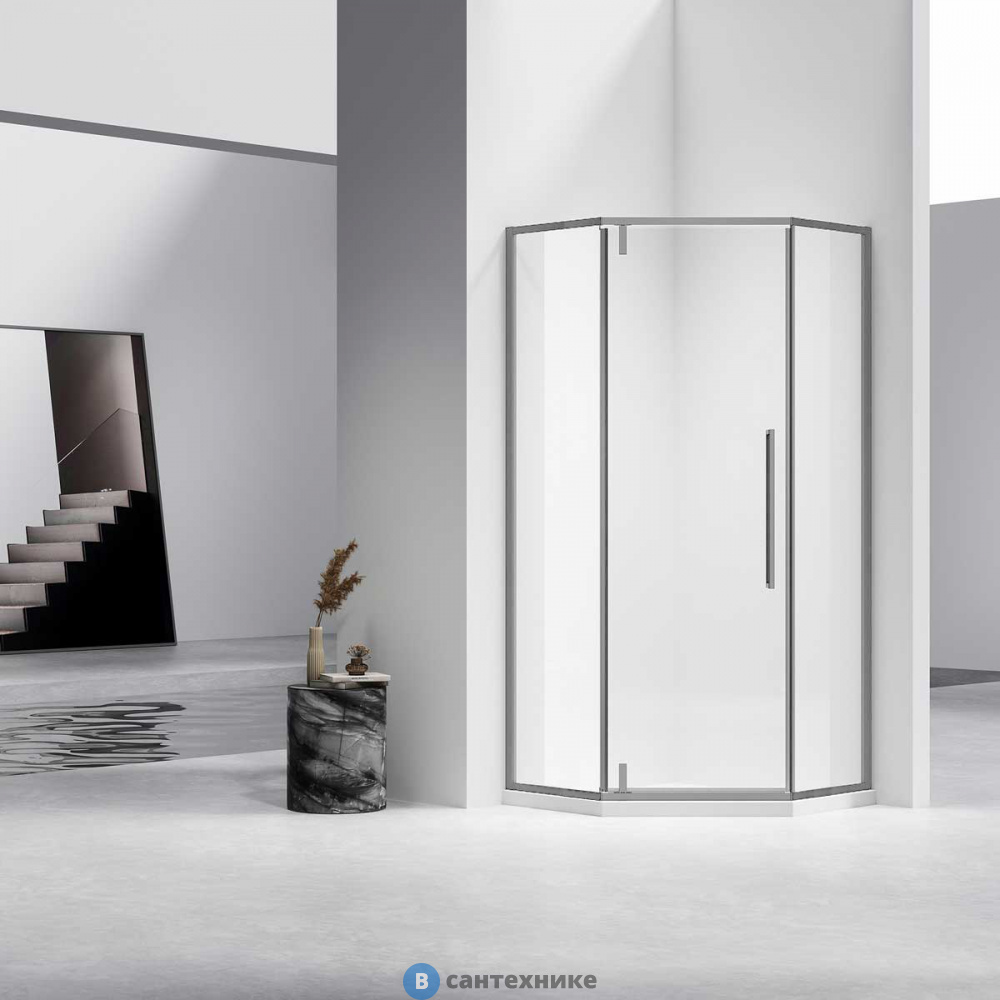 Душевой уголок Vincea Slim-N VSP-4SN100CLGM, 1000*1000, вороненая сталь, стекло прозрачное, без поддона