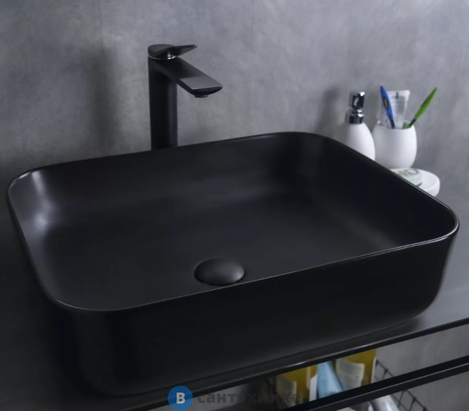 Раковина накладная GID-ceramic Bm1304 черный матовый (500х390х130)
