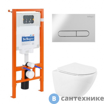 картинка Комплект BelBagno 4 в 1 BB051CHR/BB051SC/BB002-80/BB005-PR-CHROME (унитаз подвесной BelBagno AMANDA BB051CHR с сиденьем BB051SC + система инсталляции для унитазов BelBagno BB002-80 с кнопкой смыва BB005)