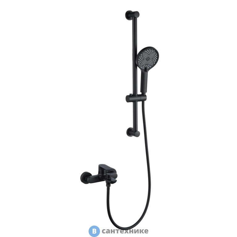 Смеситель Black&White UK8303B для ванны (с лейкой и штангой), Matt Black