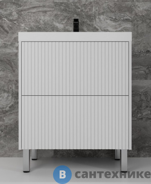 картинка Тумба под раковину Style line напольная Стокгольм 70, Classic 70, (2 ящ.) белый рифленый софт, PUSH (4650134473469)
