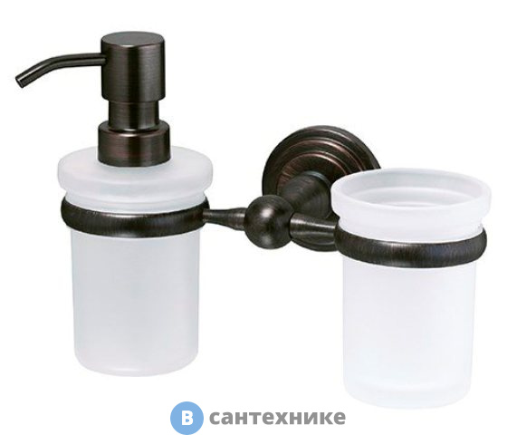 Держатель стакана и дозатора WasserKRAFT Isar K-7389 металл, матовое стекло, покрытие "темная бронза"