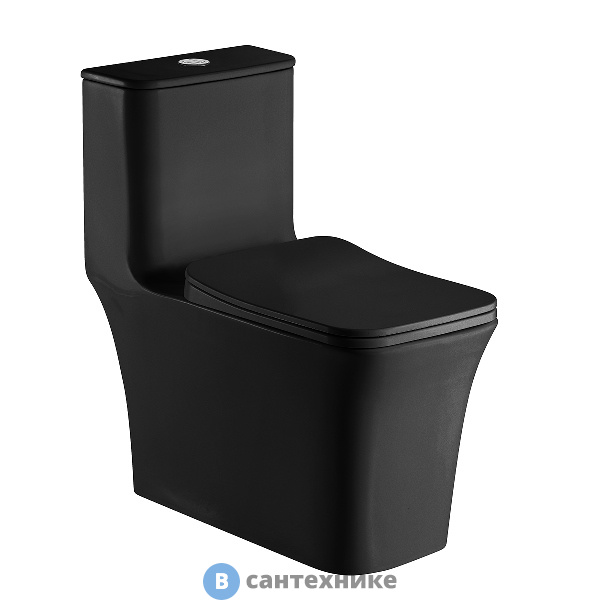 Унитаз с бачком AZARIO GRESSA моноблок, безободковый, с сиденьем дюропласт микролифт, чёрный матовый 705х370х760 мм (AZ-1111MB)