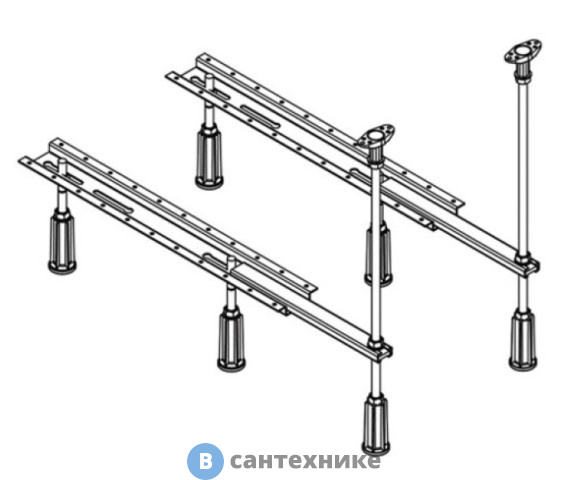 Опорная рама Mauersberger 5301000003 для ванн до 1800*800, регулировка по высоте 125-195 мм, 6 регулируемых по высоте передвижных ножек, 2 уплотнительные планки, с подпорками для краев ванны