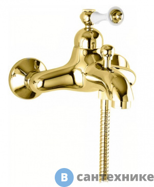 картинка Смеситель Cezares MARGOT-VM-03/24-Bi для ванны и душа золото, ручка белая