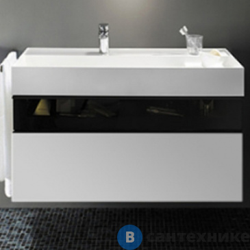 картинка Тумба с раковиной Burgbad Yumo 1015х640х470 мм, с умыв из мин литья с 1 отв под смес., 2 выдв ящика с ручкой Мокка G0179. верхн ящик из дымч. стекла, белый глянц. (SFKL102 F3193 G0179 C0001*1)