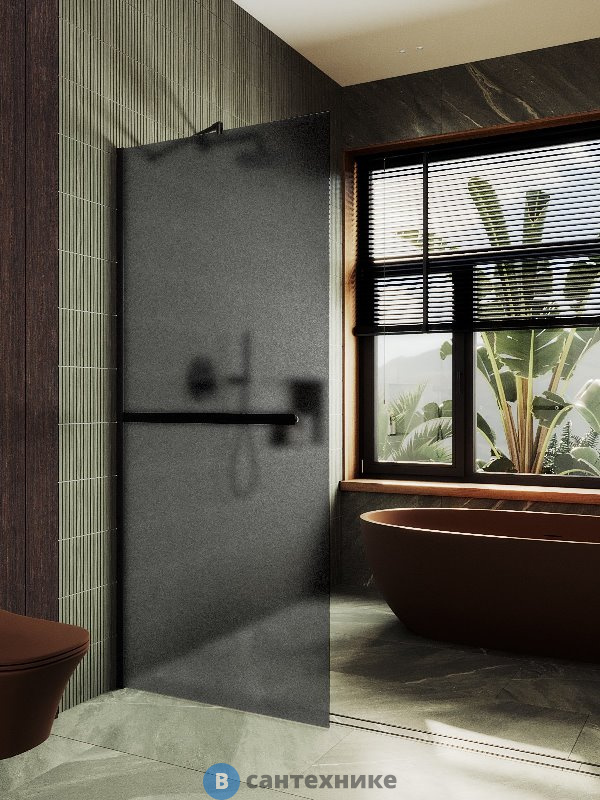 Душевая перегородка в профиле MaybahGlass 1950*690 Стекло 8 мм Графит матовый +Полотенцесушитель (MGD-724-6ш)