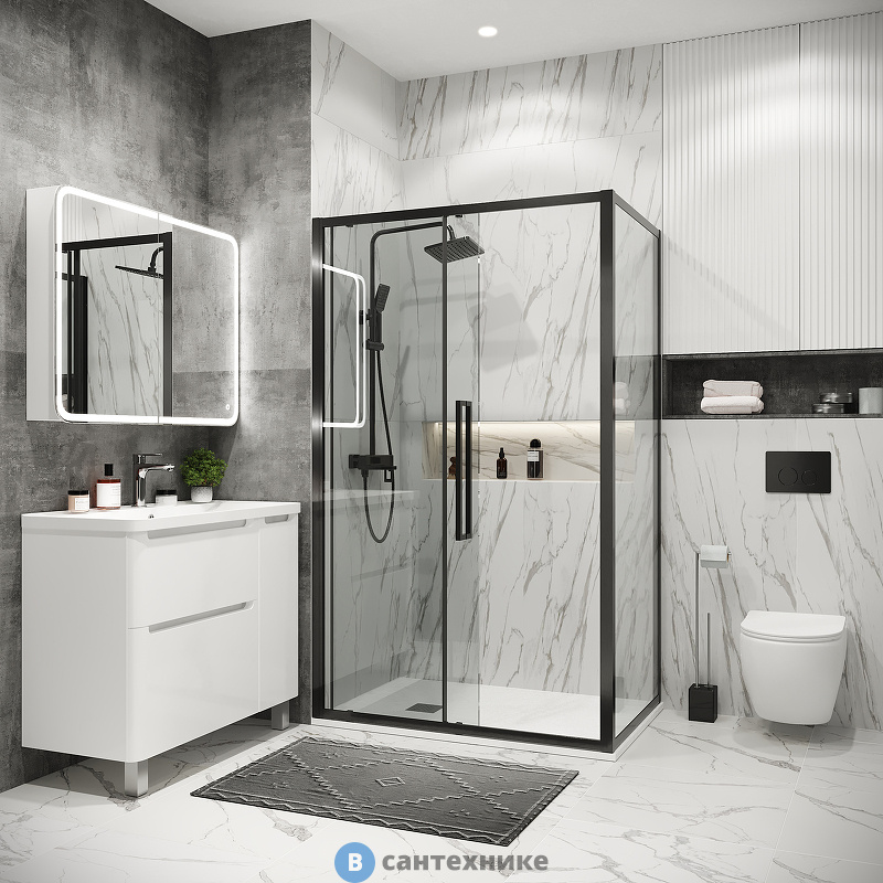 Душевое ограждение Grossman Cosmo 100.K33.02.110.42.00-200.K33.02.100.42.00 (110х100х195) раздвижная, графит сатин, стекло прозрачное (120.K33.02.1110.42.00)