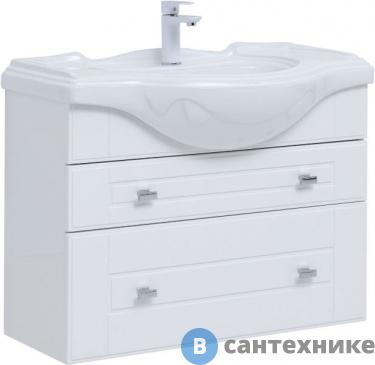 картинка Тумба под раковину Aquanet Рондо 85 2 ящ. (Yatao) белый глянец (304289)