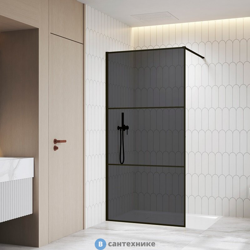 Перегородка для душа RGW WA-09-B  100*200 чёрный/ тонированное (серое) (06100910-34)