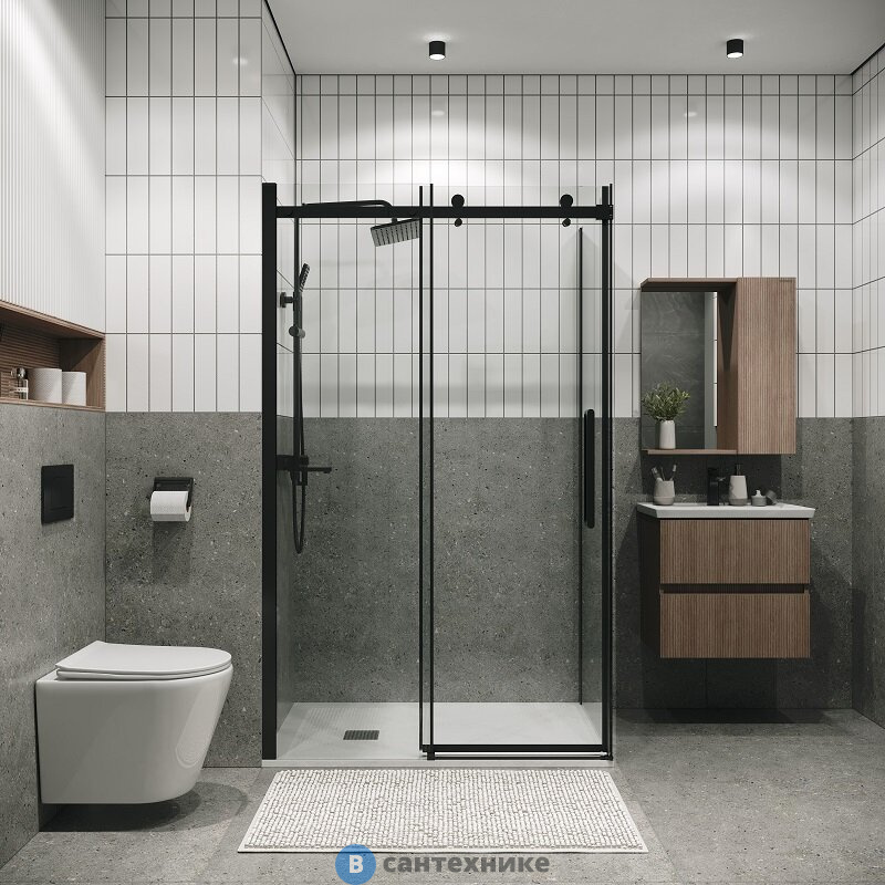 Душевое ограждение Grossman Classic 100.K33.04.130.21.00-200.K33.04.100.21.00 (130х100х195) раздвижная, черный матовый, стекло прозрачное (120.K33.04.1310.21.00)