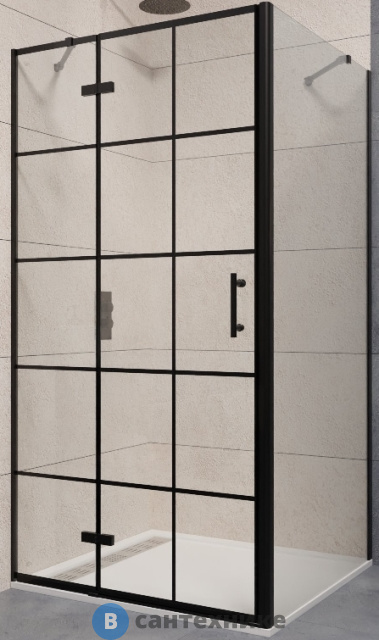 Душевой уголок RGW PA-77B L (PA-07B L + Z-050-2B) чёрный/Прозрачное (Принт)/6 мм 120* 70*195 (41087727-084L), без поддона