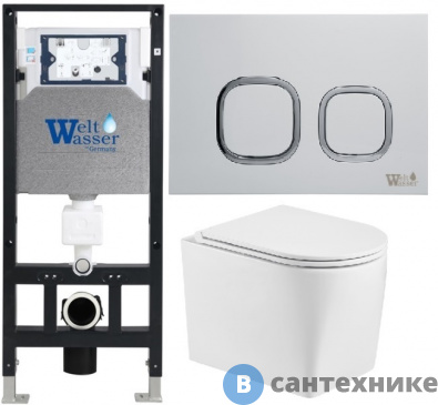 картинка Унитаз с инсталляцией WELTWASSER и кнопкой смыва (AMBERG 506 + NESENBACH 004 GL-WT + AMBERG RD-WT)